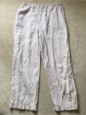 Kate Hill Casual Large Linen Pants Beige Oatmeal Quiet Luxury Coastal Casual